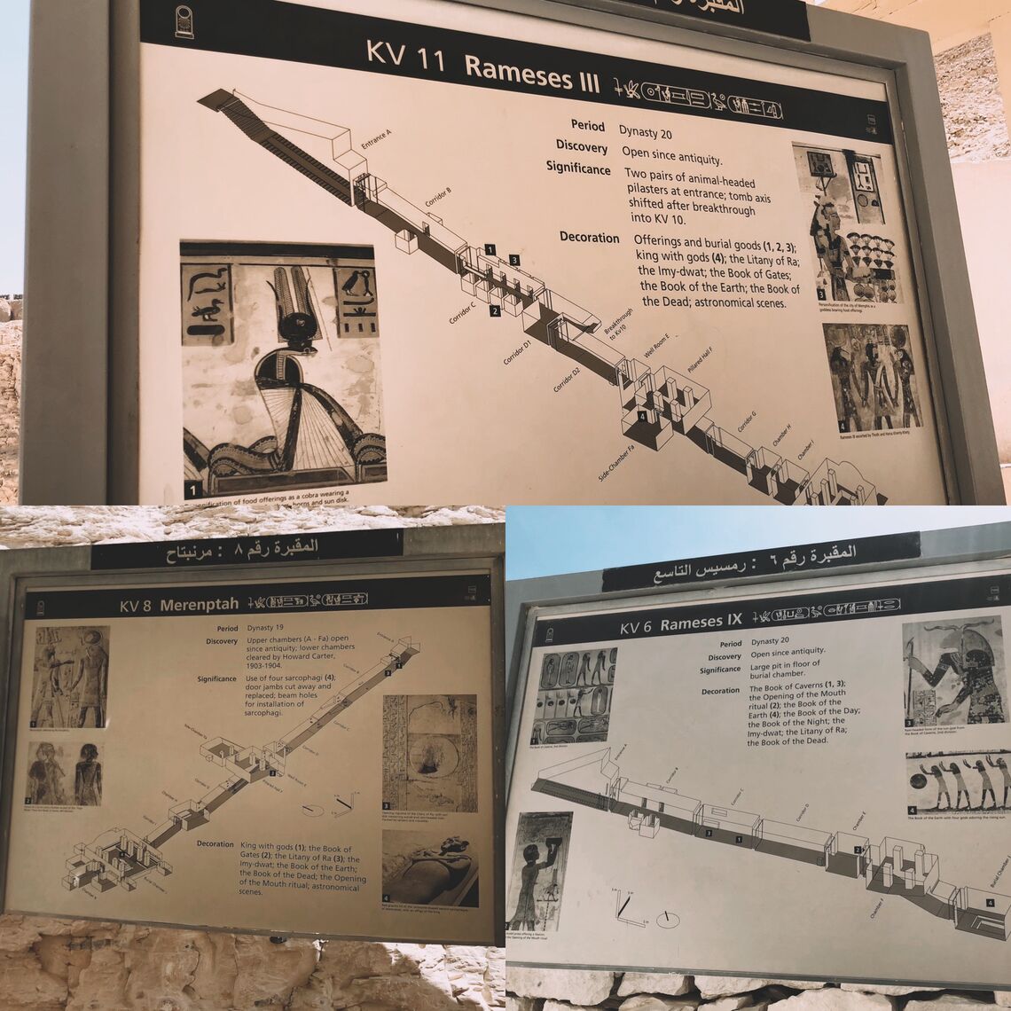 3 lăng mộ mà mình thăm: KV8 Merenptah, KV 11 Ramses III, KV 6 Ramses IX